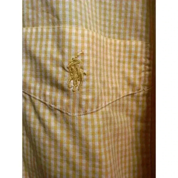 Ralph Lauren Men's Yellow Gingham Blake Dress‎ Shirt Long Sleeve Button Up - Picture 4 of 5